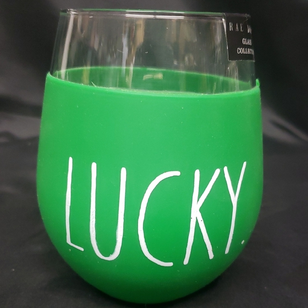Rae Dunn Glass Collection NWT Green 'Lucky' Glass